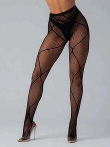 1 Pair Plaid Fishnet Socks, Sexy Full Mesh Pattern, Stretchy Socks, Great Christmas Gift For Women - màu đen - Xem 4