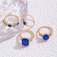 4pcs/Set Luxury Jewelry Colorful Faux Gemstone Geometric Rings Set, Suitable For Women Daily Wear, Party, Gift, Jewelry