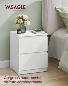 VASAGLE Kailyn Colección - Mesita de Noche con Regleta de Enchufes, Mesa Auxiliar, 2 Cajones, 2 Tomas AC, 2 Puertos USB-A, Salón, Dormitorio, Blanco Nube - Blanco - Ver 1
