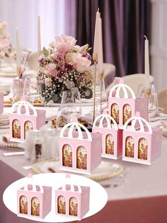 10/20 Pcs Valentine's Day Treat Boxes Rose Flower Pattern Goodies Wrapping Boxes Pink Candy Treat Goodie Paper Boxes For Valentine Day Wedding Bridal Shower Birthday Party Favors Supplies
