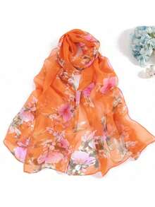 1條復古花卉印花巴厘羊毛圍巾,經典植物圖案防風披肩,休閒遮陽頭巾旅行沙灘巾,婚禮新娘禮服派對晚禮服披肩 - 彩色 - 查看 13