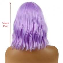 BARSDAR Purple Short Bob Wig With Bangs For Women Loose Wavy Wig Curly Wavy Shoulder Length Synthetic Bob Wigs For Girl Halloween Costume Cosplay Daily Use - 紫色 - 查看 3