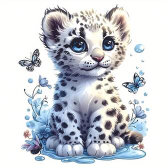 可爱雪豹幼崽乙烯基热转印贴片，混色，耐用热转印贴纸，易于粘贴和移除，可重复使用，适用于DIY服装、包包和配饰