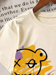 Young Boy Cartoon Bear Graphic Round Neck Short Sleeve Casual Versatile T-Shirt - Apricot - View 4