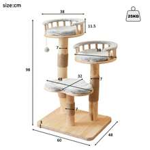 Solid Wood Cat Climbing Booth Designator - 98cm High, 3-Level Trampoline, Detachable Pillow And Toy Ball, Optical Imitation Of Clouds - Natural, Use, Cat Climbing - Grey - View 11