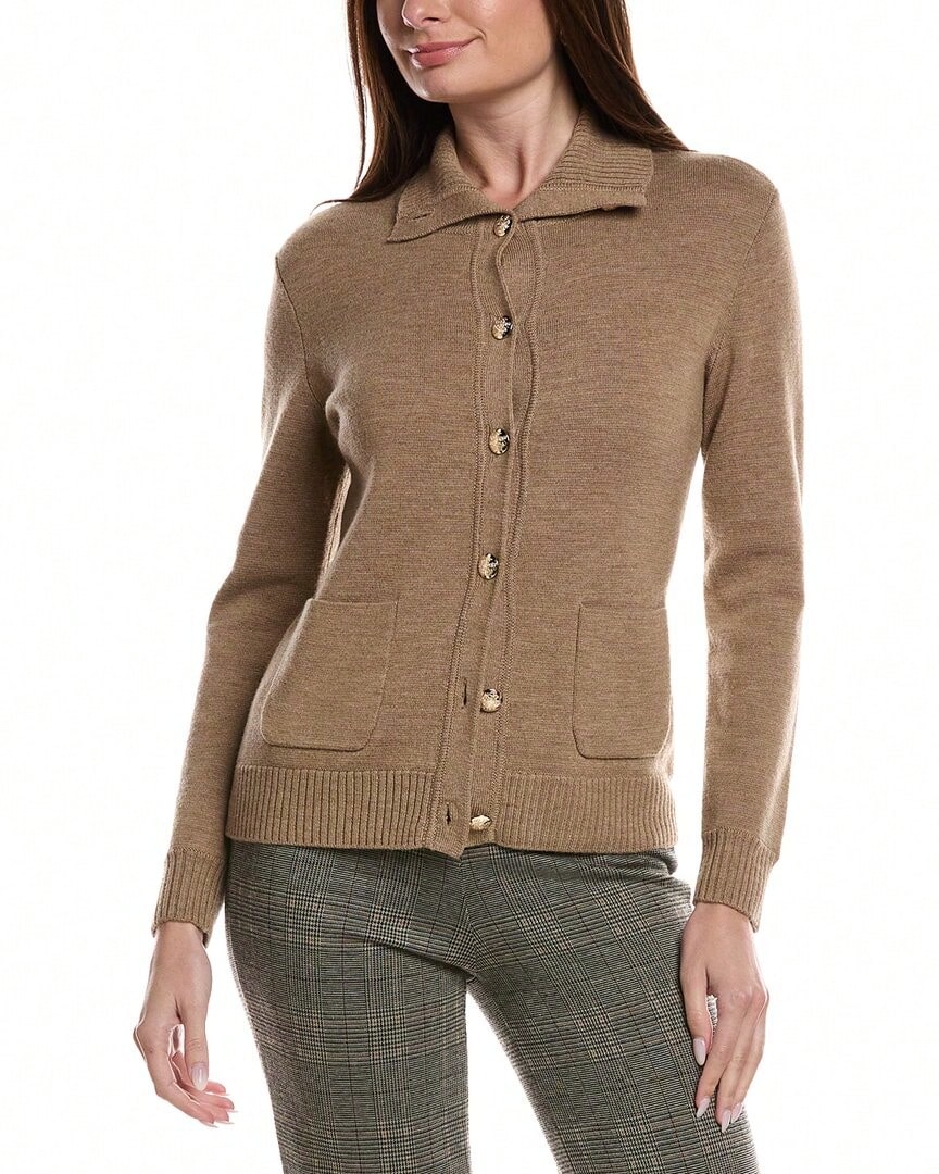 Bruno Magli Merino Wool Epaulet Sweater Jacket - Tan - View 1