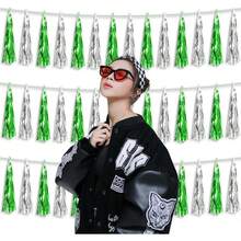 3P Metallic Fringe Tassel Banner Garland Foil Tinsel Streamer Wall Hanging Curtain Backdrop Banner For Parade Floats, Graduation Decorations, Father's Day Party Decoration(Silver)Halloween Christmas New Year - Green Gold - 查看 10
