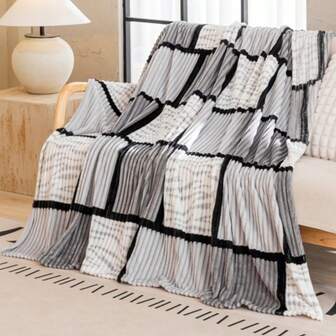 方格纹提花羊毛毯，波西米亚风装饰毯，超柔软毛绒毯，适用于沙发、床和旅行，厚实保暖舒适，适合客厅，四季皆宜。