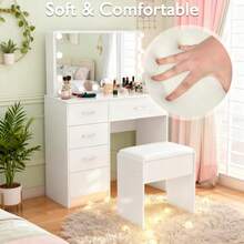 Dressing Table Stool Modern Soft Cushioned Seat Makeup Bench Piano Chair White - White - View 1