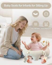 Baby Gym Play Mat With Seat, Non-Slip Bottom, Soft Material, Padding, Back Support, Sit Me Up Floor Seat For Baby, Tummy Time Mat With 5 Detachable Toys, Baby Activity Mat For Babies 0-6 6-12 Months, Newborn Baby Shower Valentine's Day/Birthday Gifts, Machine Washable - 米色 - 查看 3