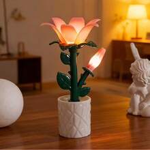 Luz nocturna con forma de tulipán y rosa hecha con bloques de construcción creativos, regalo romántico, lámpara de ambiente, decoración de escritorio, lámpara de mesa DIY - Rosa - Ver 12
