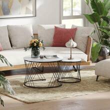 HOMCOM Set Of 2 Coffee Tables, Diamond Look, Expansion Plate, Metal, Round Coffee Tables For Living Room, Stackable, White - 1 - View 10