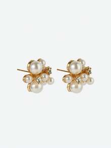 Opalesca 1 Cặp khuyên tai hoa ngọc trai thời trang mới hợp thời trang, trang sức ngọc trai cao cấp sang trọng thanh lịch dành cho phụ nữ - Vàng - Xem 5