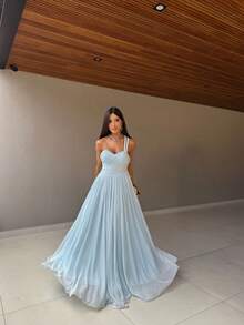 Evelyn Long Tulle Dress For Parties, Bridesmaids, Graduations, And Events/Guests. - 淺藍色 - 查看 1
