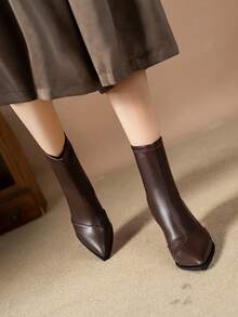 2024 New Autumn/Winter High Heel Ankle Boots For Women, Leather Upper, French Stiletto Heel Boots - Brown - View 6