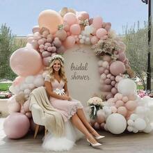 100个粉白气球花环套装，包含粉色、裸色、米色气球，适合波西米亚风婴儿派对、男孩/女孩婴儿派对、儿童生日派对、新娘派对、婚礼、订婚派对装饰。 - 粉色 - 查看 4