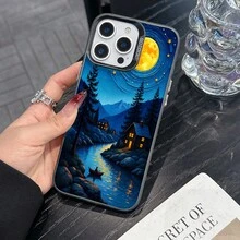 Colorful Silver Apple Phone CasePeaceful Moonlit Night Over A  LakeCompatible With  11 To  17 Models The Cases Lens Protection Function Ensures The Camera Remains Undamaged During Shooting  Guaranteeing Image Quality - 黑色 - 查看 1
