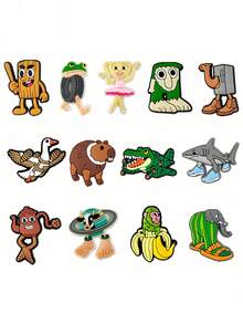 13/15/21/30件套趣味意大利脑残鞋饰套装，PVC材质，沙滩包装饰鞋饰，鞋履配件，生日、圣诞节、情人节、万圣节派对礼物，鞋子，春夏精选，伴娘礼物，房间、卧室装饰，沙滩，旅行，男女皆宜，度假必备 - 彩色 - 查看 16