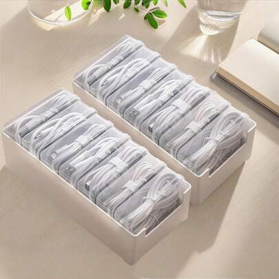 1 Stück Kabel Organizer Box, Desktop Organizer Aufbewahrungsbox für Ladekabel, Kopfhörer, Kosmetik, geeignet für Büro, Reisen, Schule, Universität, Bürobedarf, Studentenwohnheim Dekoration, Schul-Grundausstattung, Kunststoff Kabel Organizer Box Set mit 7 transparenten Aufbewahrungskästen - nicht wasserdicht, Mehrzweck Desktop Kabelmanagement, Kabel & Zubehör Organisation mit Wicklern