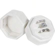 Velvet Ring Box, 3 Slots Octagon Jewelry Ring Box Vintage Ring Display Holder Case Wedding Ceremony Proposal Engagement Pearly White - Trắng ngọc trai - Xem 2