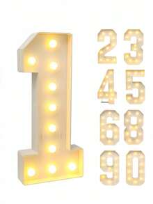 28.7 英寸（73 厘米）/ 35.83 英寸（91 厘米）发光数字灯牌，白色灯光，KT 灯板，数字 0-9，字母 A-Z，插电式，派对装饰，生日，周年纪念（28.7 英寸/73 厘米 - 8 个灯泡）（35.83 英寸/91 厘米 - 10 个灯泡），圣诞节装饰，节日配件，婚礼生日派对用品，房间装饰 - 白色 - 查看 10