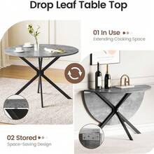 Dining Table And Chairs Set Of 2, Grey Folding Round Dining Table With 2 Grey Linen Fabric Chairs For Dining Room, Kitchen, Living Room - Gray Table + 2 Gray Linen Chairs - View 6