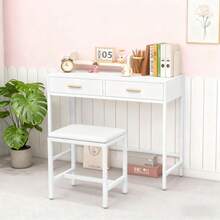 Modern Dressing Table Stool Makeup Vanity Stool Chair Soft Padded Wooden - White - View 2