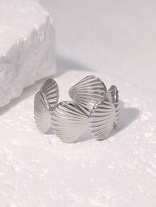 1pc Fashionable Ocean-Inspired Unique Stainless Steel Shell Shaped Open Ring, Suitable For Women's Daily, Party And Date Wear - JR735 - View 4