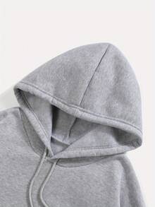 Casual Hoodie With Circular Design, Letter Print And Adjustable Drawstring - Gris - View 3