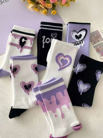 7pairs/4pairs/2pairs Women's High-Quality Mori Style Mid-Calf Socks, American Street Style, Versatile, Suitable For Sports, Students, Autumn/Spring