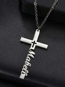 1 Customized Name Necklace With Cross Pendant, Personalized Birthday Gift, Minimalist Daily Style, Suitable For Valentine's Day Ideal Gift - Multicolor - View 4