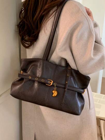 Autumn/Winter Maillard Color Solid Large Capacity Women Shoulder Bag