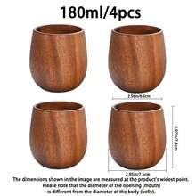 1/2/4个装手工天然木质大肚杯 160毫升/180毫升 - 咖啡/茶/酒杯，适合居家及户外使用 | 复古饮具，木质茶杯，实木天然杯，红木杯，木质茶/咖啡/饮料杯 - 棕褐色 - 查看 7