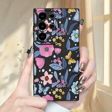 Funda de lujo negra a prueba de golpes con impresión floral de graffiti creativo y protección de lente de perspectiva omnidireccional avanzada, adecuada para Samsung Galaxy S20, S21, S23, A52, A53, A54, A14, A25, A34, A32, A05S, A15 Ultra Plus FE 5G y 4G, serie de fundas simples y duraderas. - Colores mixtos - Ver 2