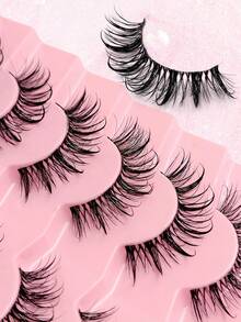 Asiteo 新款 7 对装蓬松浓密漫画风自然湿润感假睫毛，嫁接效果仿貂毛假睫毛，透明梗 Y2K 风格 3D 蓬松猫眼自然浓密睫毛嫁接化妆工具