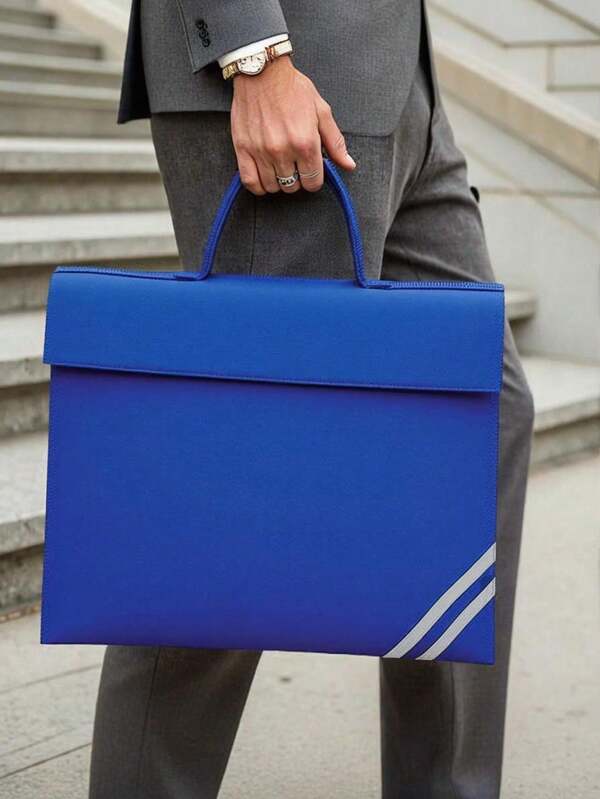 New Minimalist Large Capacity Briefcase, Thick Handle, Tear-Resistant Strap Closure, Transparent Business Card Holder On Back, Reflective Stripes For Safer Night Walking, Essential For Commute, Business, School, Meetings