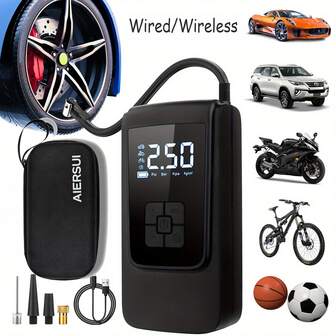 SUITU Portable Tire Inflator Air Compressor With Pressure Gauge - 150PSI Electric Pump With LED Flash Screen, 7.4V/DC12V 2000mAh Rechargeable Lithium Battery, USB Charging, For Cars, Motorcycles, Bicycles, Balls