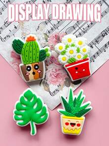 17 PIEZAS Serie de plantas, accesorios hechos a mano DIY - Bandas decorativas desmontables y coloridas, adecuadas para sandalias, zapatos, joyas y relojes - Regalo de fiesta de vacaciones creativo, duradero y de moda, accesorios para ramos, decoraciones brillantes, diseños exquisitos, colgantes con forma de cactus, adornos para zapatos, decoraciones, esenciales para entusiastas de la moda - Verde - Ver 6