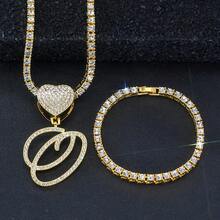 1 Set Women's Elegant Heart & Letter Pendant Necklace With Single Row Rhinestones, Matching Single Row Rhinestone Bracelet, Suitable For Daily Wear, Parties And Events, Versatile Jewelry Set - Fashionable Heart Letter Pendant Necklace - View 20