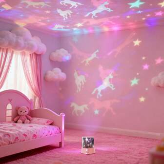 1pc Colorful Pink Unicorn Atmosphere Light, Christmas Starry Sky Projector Light, Night Light For Home Party, Living Room, Bedroom Decor, Great Gift For Girlfriend, Roommate, Birthday