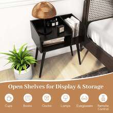 Lifezeal Mid Century Modern End Table With Open Shelves Metal Support Legs For Bedroom - 黑色 - 查看 8
