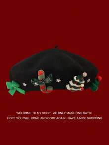 1 pieza Boina artística navideña hecha a mano y decorativa para mujer, gruesa y cálida de lana para otoño/invierno, adecuada como regalo de Navidad, para fiestas de carnaval y uso diario