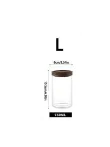 1pc Glass Jar With Wooden Lid & Airtight Seal, Transparent Storage Container For Candy, Food, Spices, Salt, Sugar, Coffee, Tea - Round Hole Acacia Wood Cover - View 9