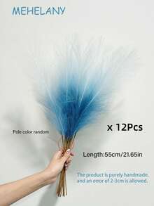 MEHELANY 12/6Pcs Blue Faux Pampas Grass Decor Silk Artificial Pompas Floral Boho Decor Fluffy Artificial Pompous Grass Floral Real Fake Pompas Grass Branches Vase Filler Flower Arrangement For Home,Living Room, Kitchen, Wedding, Boho Decor Vase Filler Farmhouse Decor
