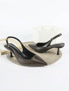 7厘米咖啡棕色高跟鞋，派对高跟鞋，婚礼正装鞋，套脚尖头细高跟鞋，猫跟鞋