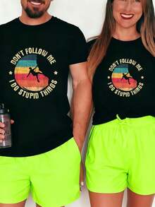 Don'Follow Me I Do Stupid Things - Rock Climbing Climber-Shirt  Graphic Tees Men Crop Tops Couple Tee Outfits Men-Shirt - 黑色 1pcs WOMEN - 查看 8