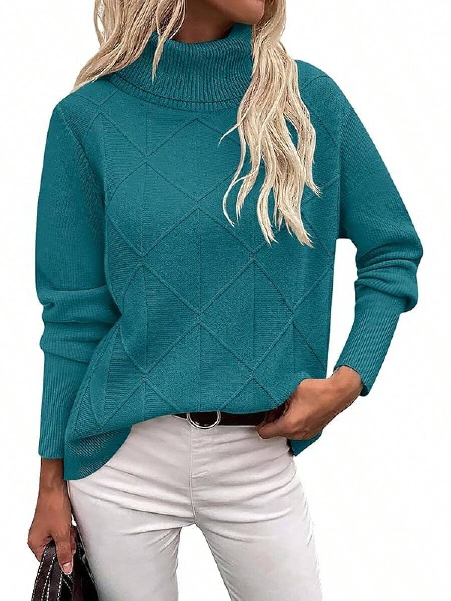 New Bestseller, Women's Long-Sleeved Sweater - Lightweight Pullover Knit Top - 湖藍色 - 查看 1