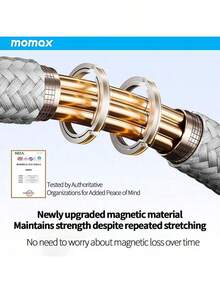 MOMAX DC35 Type-C磁吸編織快充線 PD100W線 支援高速傳輸 耐用編織 廣泛相容平板筆記型手機 - 鈦金 - 查看 2
