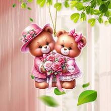 1 Romantic Couple Teddy Bear 2D Acrylic Pendant Sweet Decoration Valentine's Day Gift For Girlfriend/Boyfriend Date Outfit Decoration&Home Wall Decoration - Multicolor-gold Thread - View 4