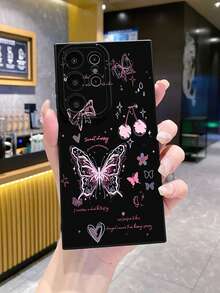 1个蝴蝶樱花图案UV印刷防摔手机壳，兼容三星/Galaxy/Infinix/红米/OPPO/vivo/Realme等安卓机型 - 黑色 - 查看 3